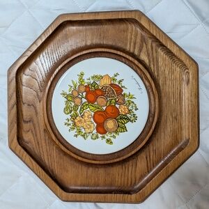 Vintage Spice of Life Hexagon Wooden Cheese/Cracker Charcuterie Board 70s Teak